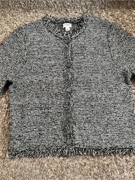 J. Crew Sweaters - J. Crew Black & White Marled Fringe-Trim Button-Front Cardigan